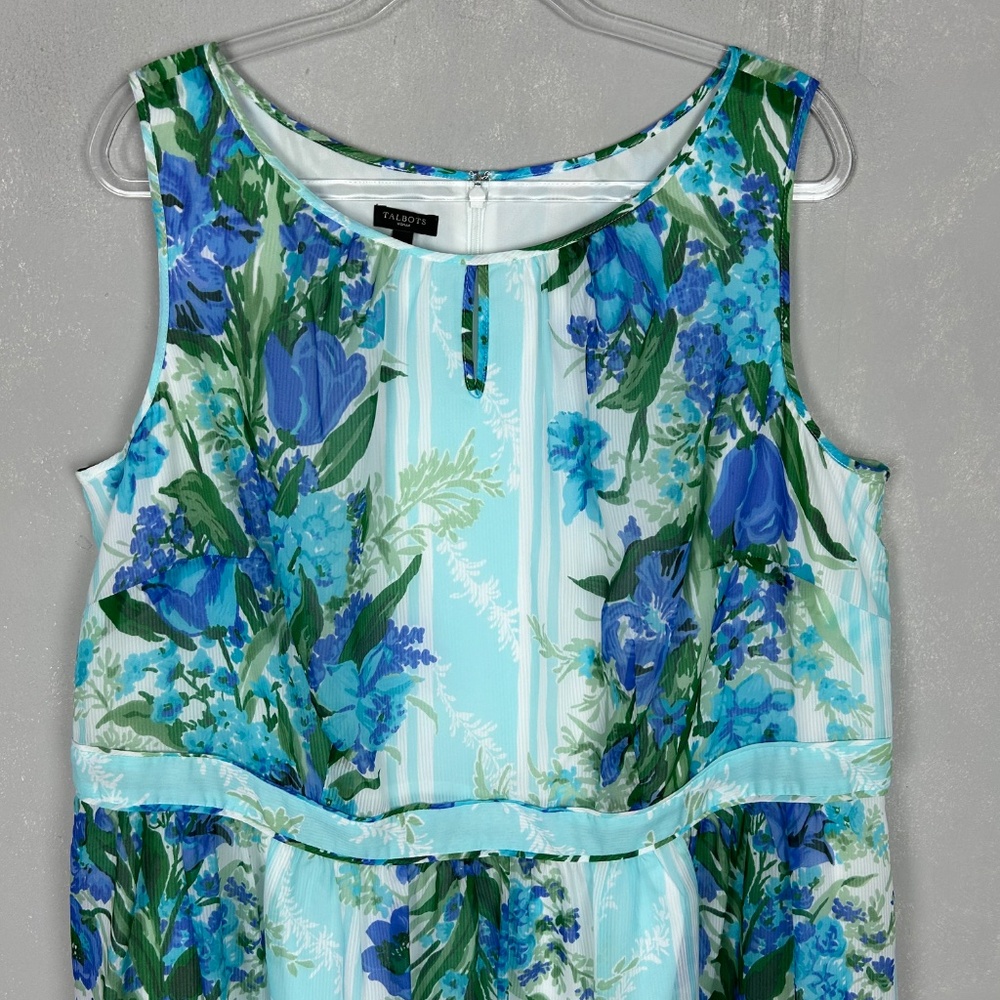 Talbots midi dress size 16W sleeveless fit & flare blue floral chiffon lined - Picture 2 of 11